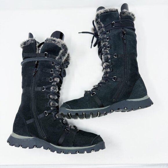 Vintage Y2K Skechers Black Lace Up Snow Boots Women's 9 Side Zip Faux Fur Lining - Picture 5 of 9